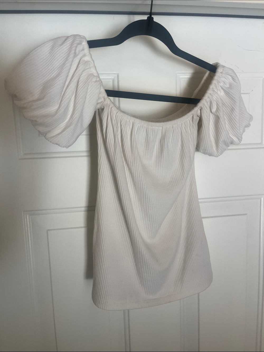 Reformation Cream Off-Shoulder Puff Sleeve Top